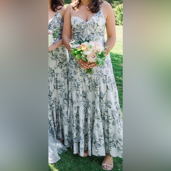 johanna ortiz blue floral dress Johanna Ortiz Linen Floral Cutout Midi Dress Blue